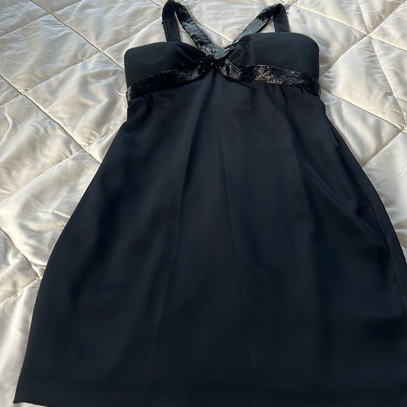 Vintage Cache Black Sheath Cocktail Mini Dress V Neck ThickStraps Beading Size 4 - Picture 13 of 17